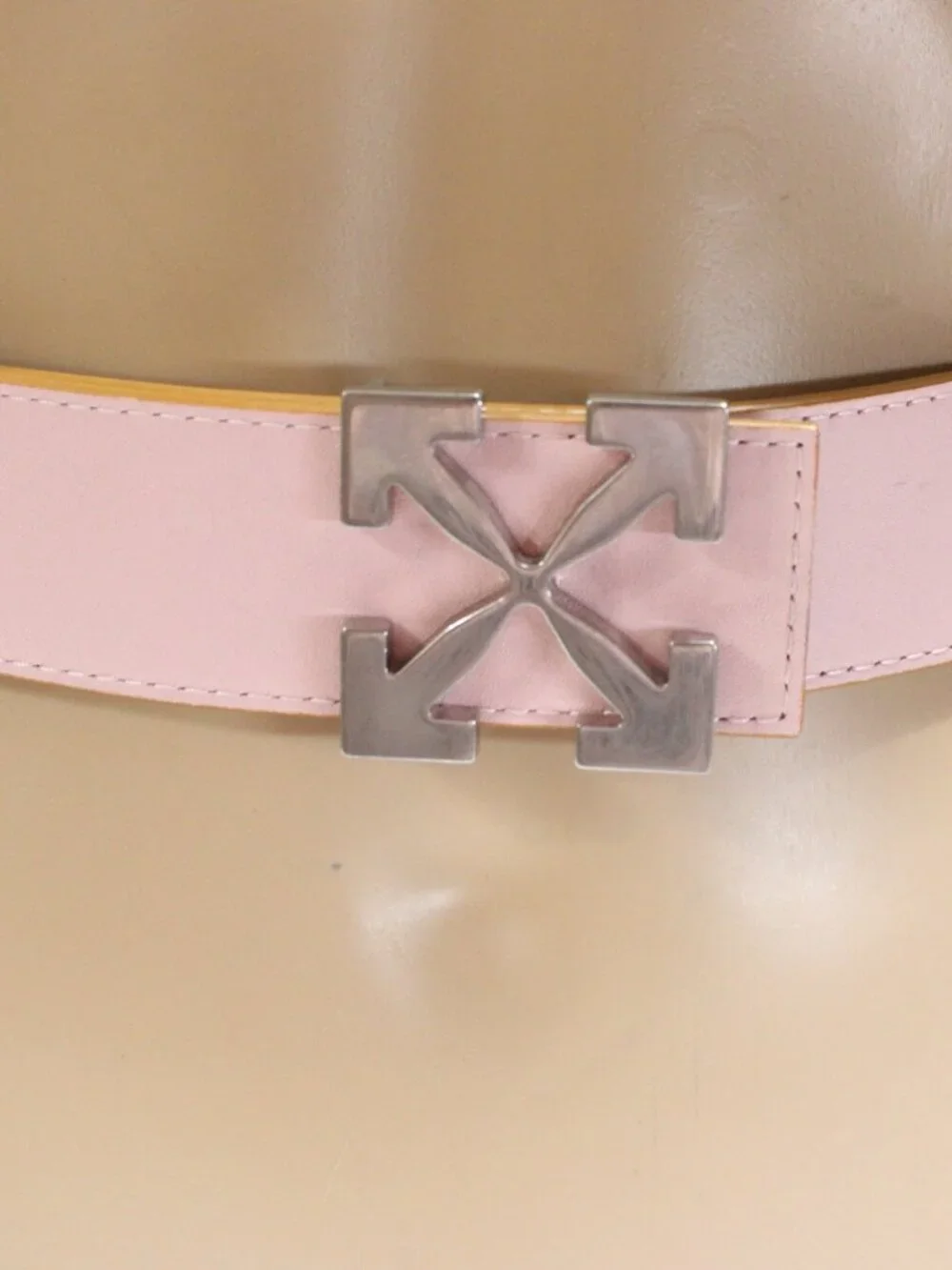 OFF WHITE, Reversible Pink & Brown Soft Leather Belt, Silver Hardware, size M